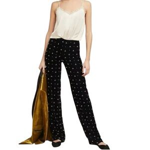 NWT INTROPIA FOR ANTHROPOLOGIE VELVET NAVY PANTS WITH GOLD BEADS SIZE 4